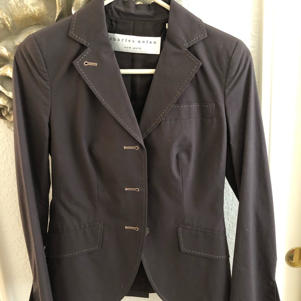Size 2 Brown suit jacket w/ light brown stitching